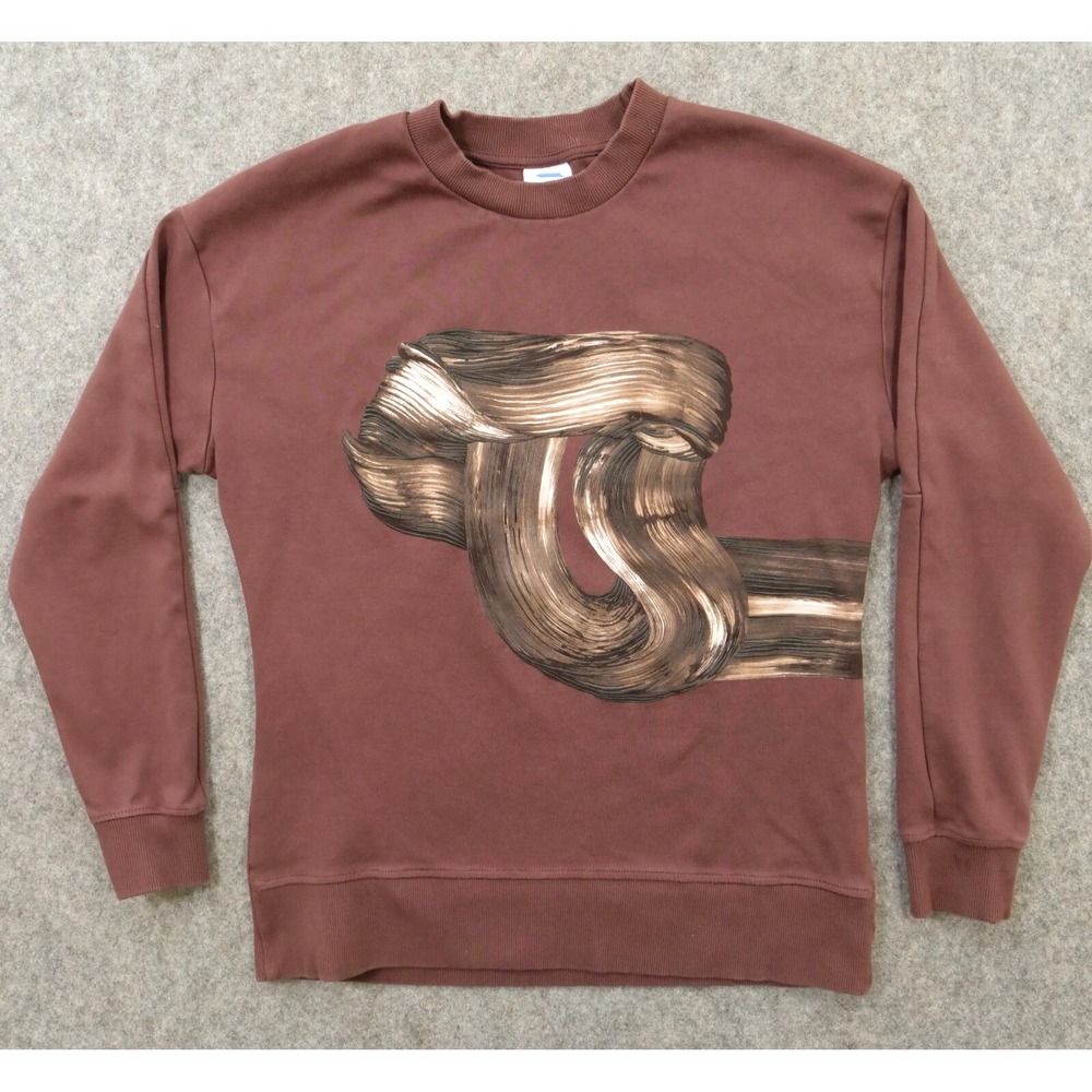 Zara Sweatshirt Mens Small Brown Pullover Art Graphic Print Long Sleeve Crew Nec